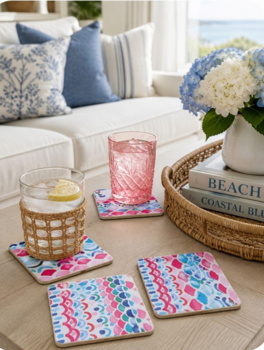 Set Of 5 Handmade Coasters Beachy Coastal Entertaining Hostess Decor Preppy